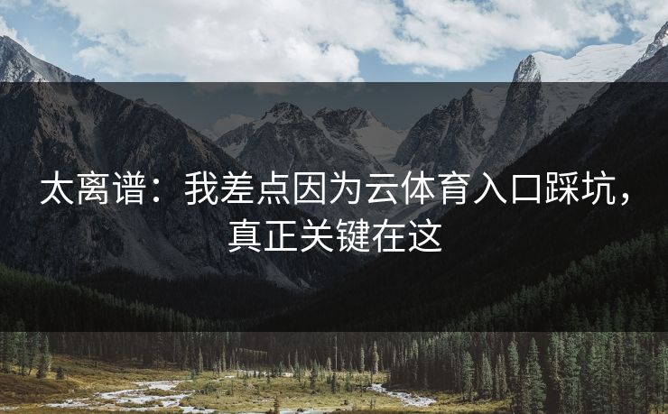 太离谱：我差点因为云体育入口踩坑，真正关键在这